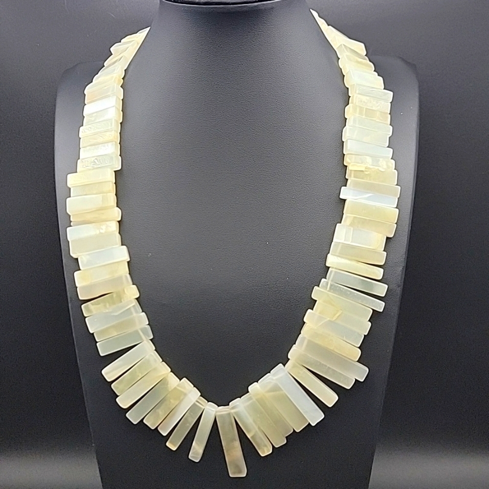 Flat Slab 830 Cts White Agate Natural Gemstone Beaded Necklace Handmade Beads